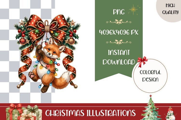 Cartoon Christmas Fox Illustration, Cute Christmas PNG example image 1