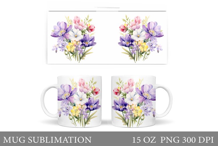 Flowers Mug Wrap Design. Wildflowers Mug Sublimation