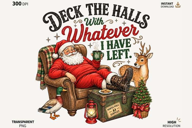 Funny Tired Santa Christmas Quote Sublimation PNG