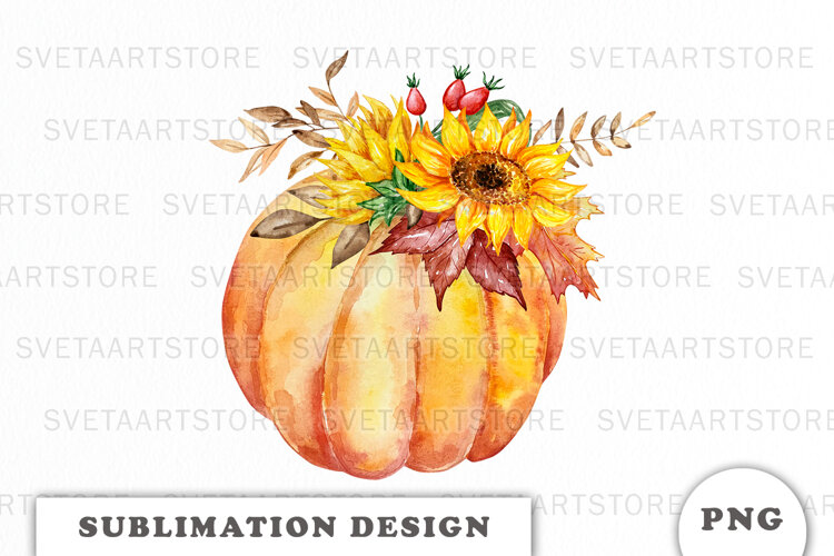 Watercolor Autumn Pumpkins png example image 1