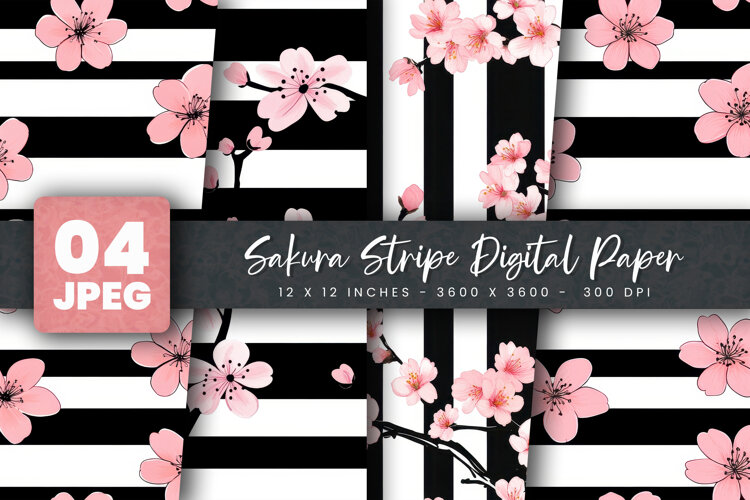 Sakura Stripe Digital Paper example image 1