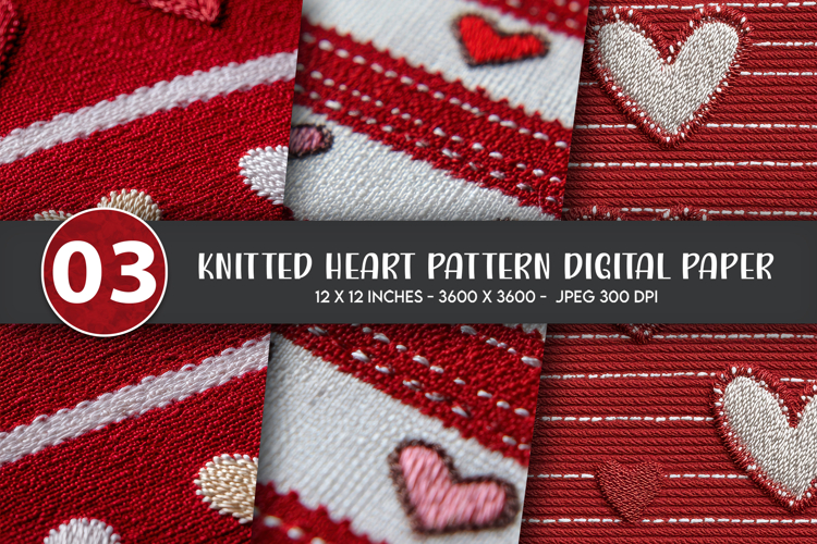 Knitted Heart Pattern Digital Paper
