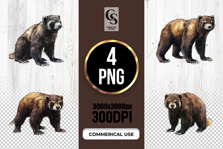 Watercolor Wolverine Animal Clipart Sublimation PNG