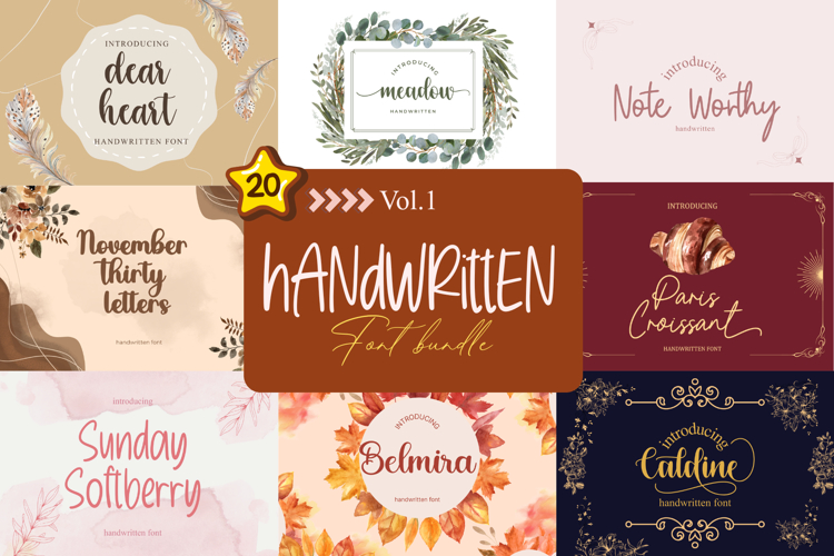 20 Bundle Fonts - HANDWRITING Vol. 1 By JG