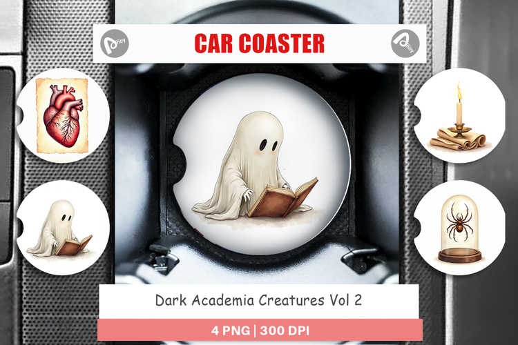 Car Coaster Watercolor Dark Academia Creatures