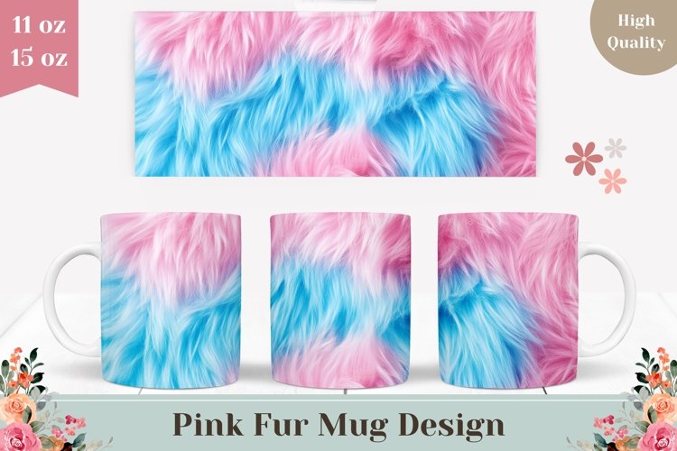 Blue Fur Mug Wrap Design, Pink Mug Sublimation Design example image 1