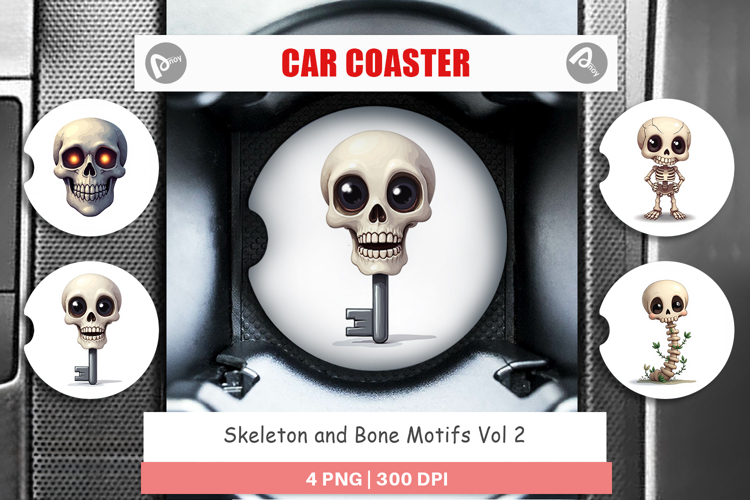 Car Coaster Skeleton and Bone Motifs