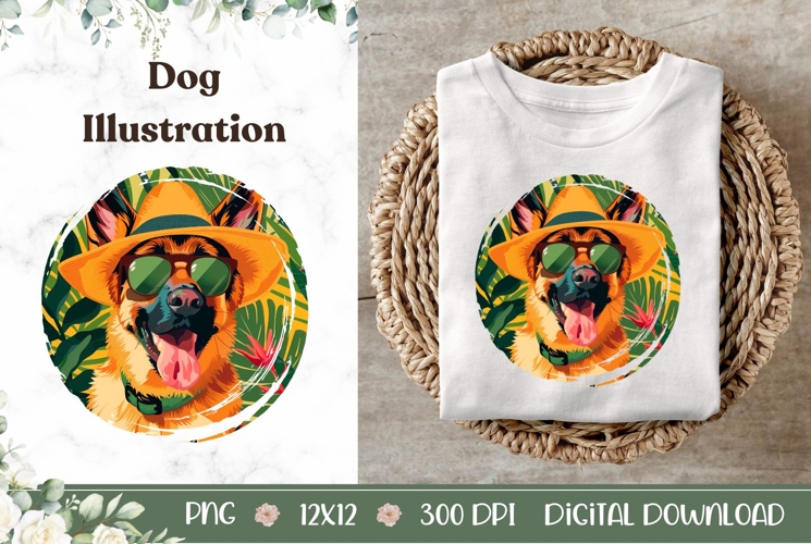 German Shepherd Dog Illustration, Cartoon Shepherd Dog Print