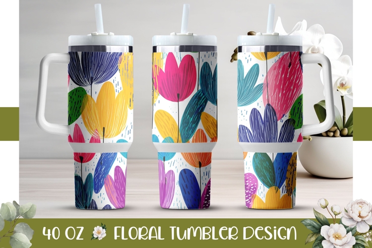 Abstract Tulips Tumbler Wrap, Flowers 40 Oz Tumbler PNG