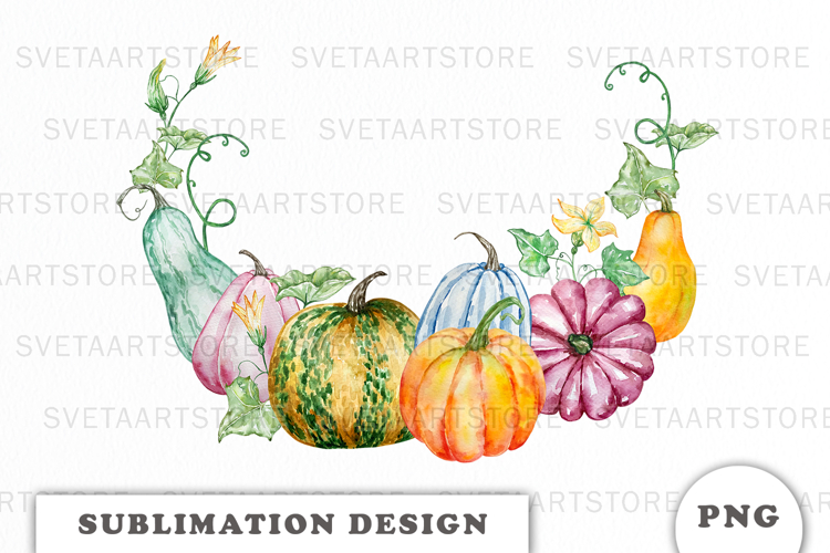 Watercolor Autumn Pumpkins Wreath png