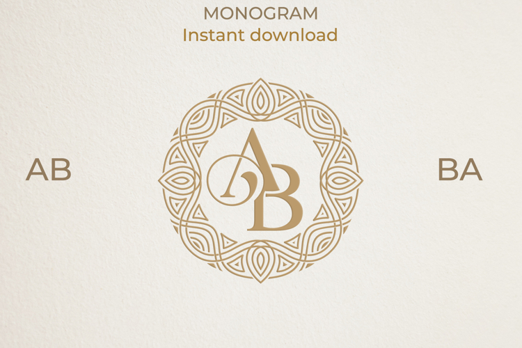 AB BA Wedding Monogram Logo | Elegant Initials Vector