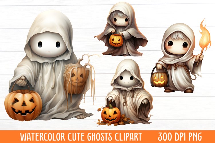 Watercolor Cute Ghosts Clipart