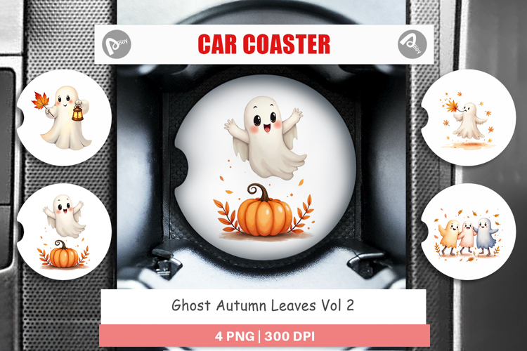 Car Coaster Watercolor Ghost Autumn Leaves