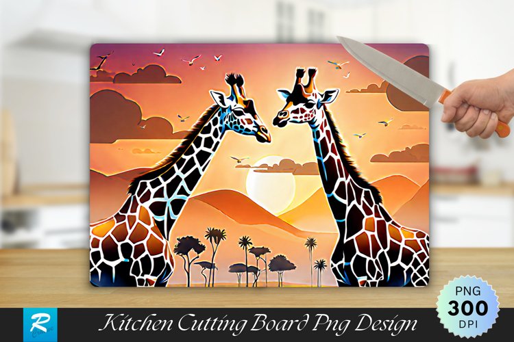 Giraffe Couple Cutting Board Sublimation Design example image 1