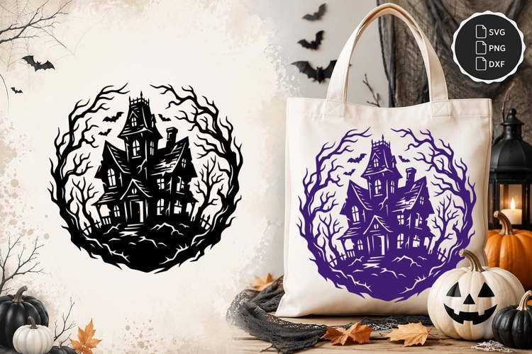 Haunted House SVG, Halloween Spooky Mansion PNG