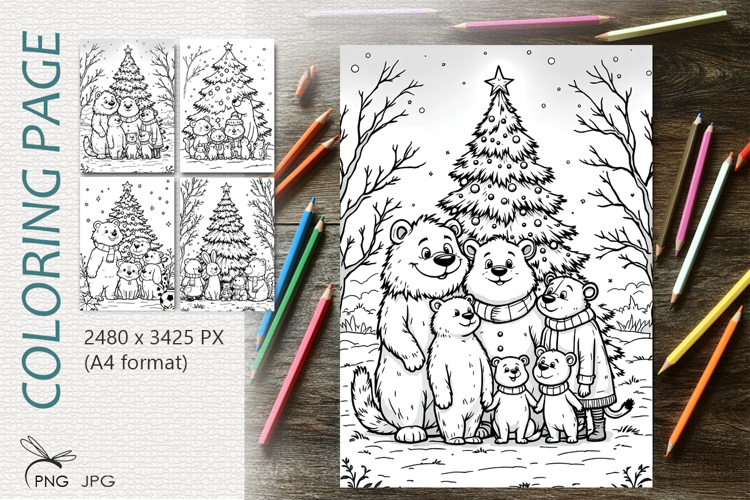 Christmas animals|Coloring page