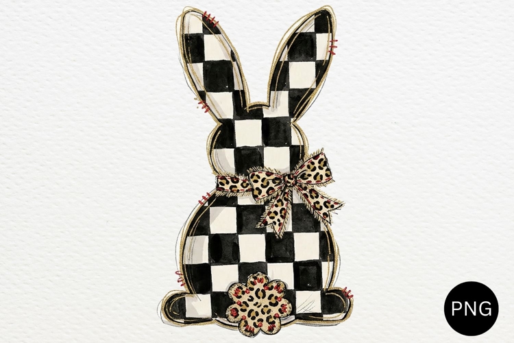 Checkered Easter Bunny PNG, Retro Coquette Sublimation