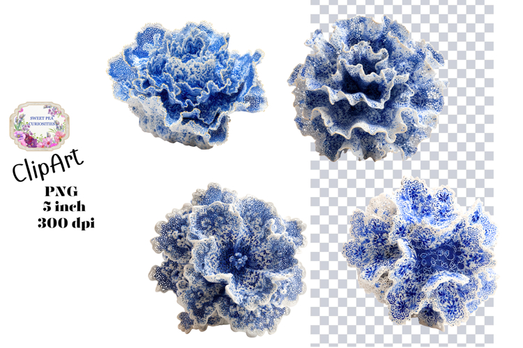 Blue Toile, Ephemera, PNG, Clipart, Junk Journal, flowers