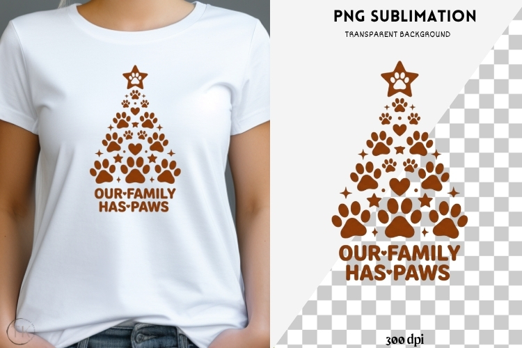 Paw print Christmas tree png design for T-shirts
