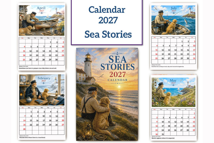 2027 Printable monthly Calendar Sea Stories/Wall Calendar