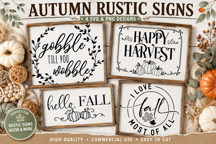 Fall Rustic Signs SVG PNG, Farmhouse Autumn Sayings
