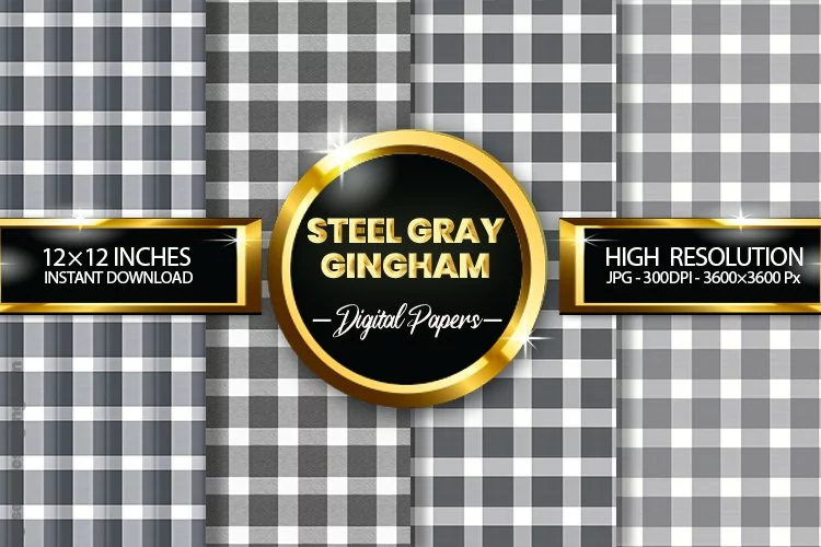 Steel Gray Gingham Digital Papers 04 Variations