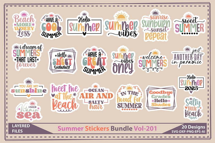 Summer Stickers Bundle, Beach Stickers Designs
