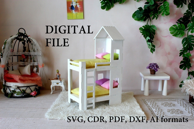 Miniature bunk bed digital file 1:12 dollhouse furniture