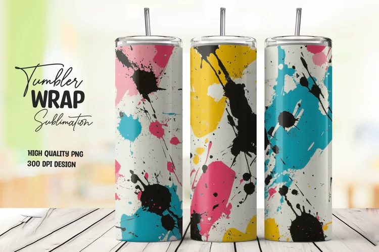 Colorful abstract splashes tumbler wrap sublimation design