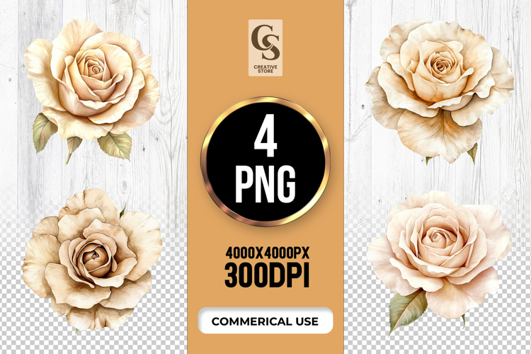 Beige Vintage Rose Flower Clipart Sublimation PNG