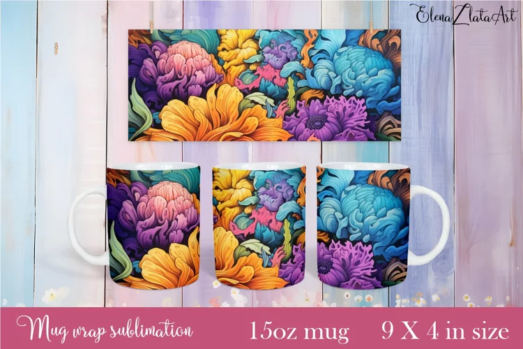Flowers Mug Sublimation, Floral Design Mug