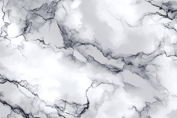 A close-up view of a white marble surface with black veins