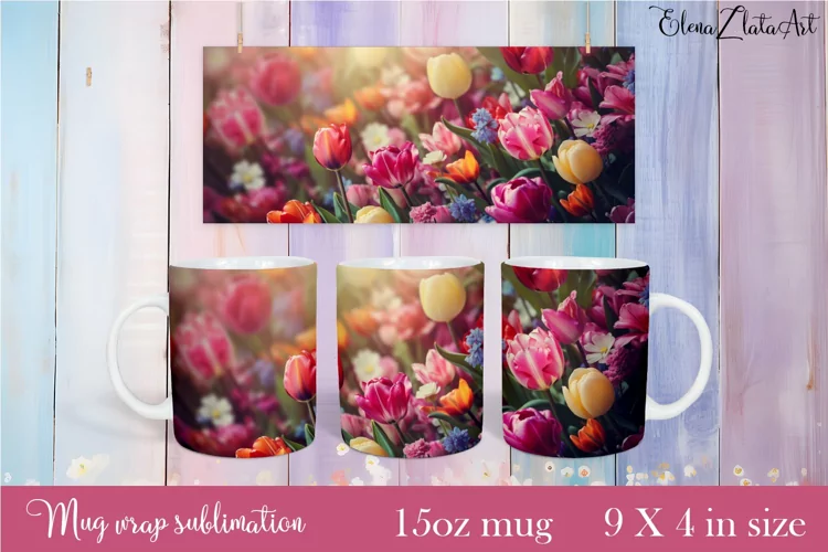 Flowers Mug Sublimation, Floral Design Mug