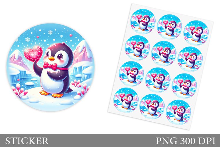 Cute Penguin Sticker Design. Valentines Penguin Sticker
