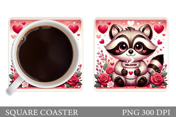 Valentines Raccoon Coaster. Cute Raccoon Coaster Design