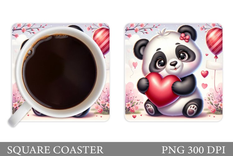 Cute Panda Coaster Sublimation. Valentines Panda Coaster example image 1
