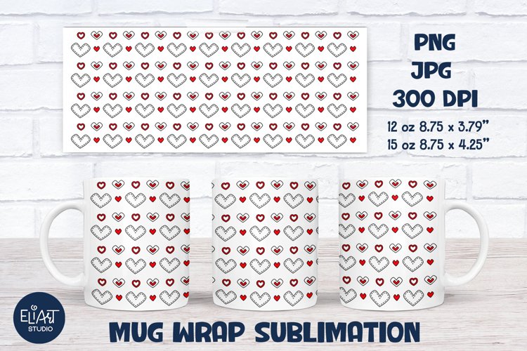 Valentines Day Sublimation | Hearts Full Mug Wrap | Love example image 1