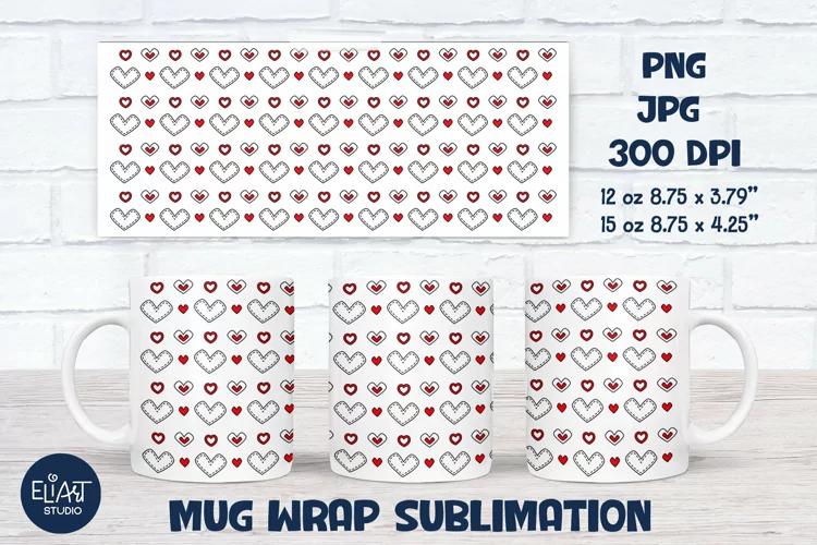 Valentines Day Sublimation | Hearts Full Mug Wrap | Love