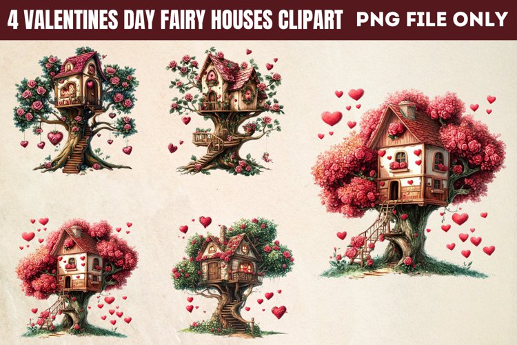 Valentines Day Fairy Houses Clipart PNG