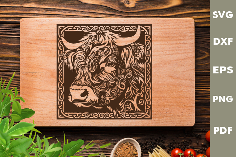 Highland cow Celtic Design, Cutting board SVG, Laser cut