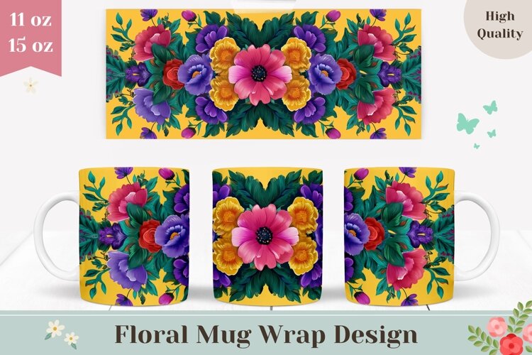 Floral Mug Design, Colorful Flowers Mug Wrap, Floral Print example image 1