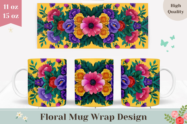 Floral Mug Design, Colorful Flowers Mug Wrap, Floral Print