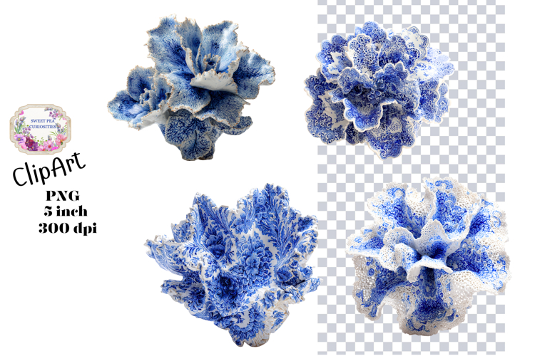 Blue Toile, Ephemera, PNG, Clipart, Junk Journal, flowers