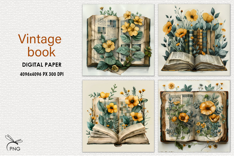 Vintage book digital paper, background clipart