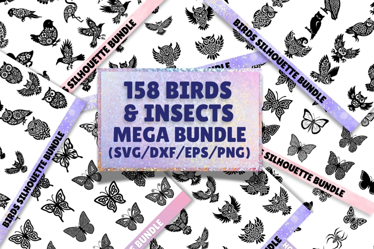 158 Birds & Insects Silhouettes Stencil Mega bundle SVG