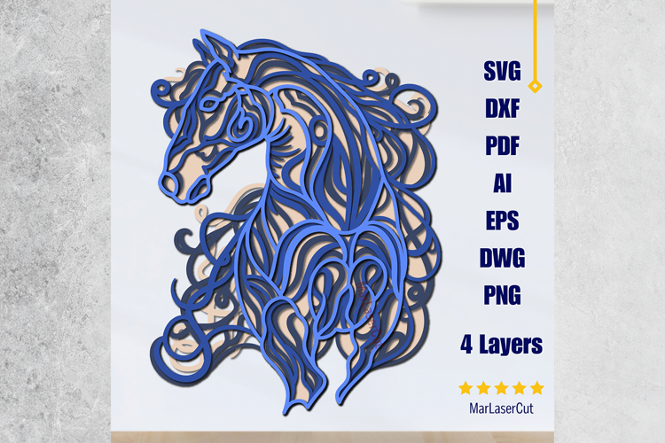 Multilayer Horse Laser Cut 3D File Mandala SVG Decorative DX