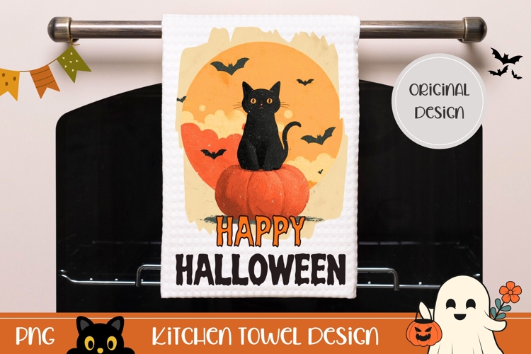 Cute Halloween Cat Towel, Cartoon Halloween Bats PNG