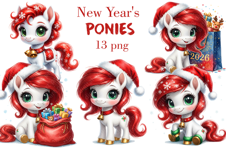 Adorable New Years Ponies Clipart Set
