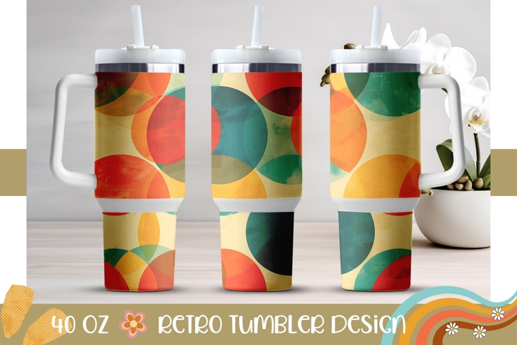 Retro Circles Tumbler Print, Retro 40 Oz Tumbler Wrap Design