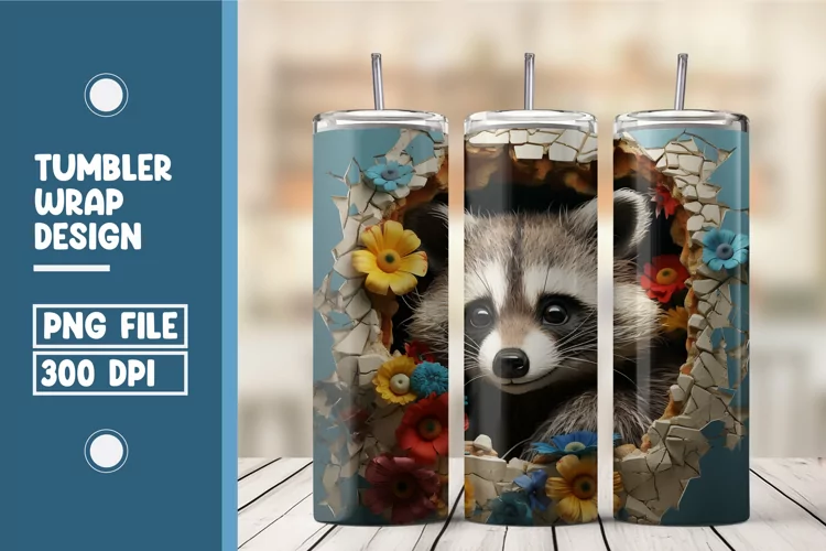 3D Raccoon tumbler warp design